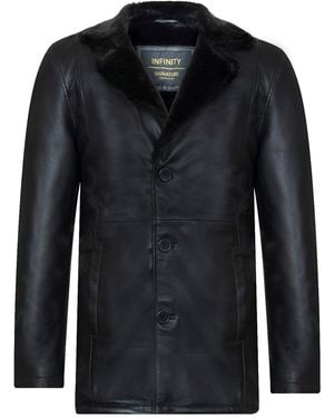Infinity Leather Reefer Blazer Jacket -Pablo - Black