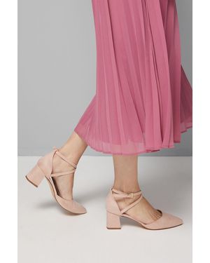 Good for the Sole Wide Fit Millie Comfort Faux Suede Cross Strap Medium Heel Court Shoes - Pink