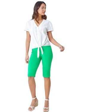Roman Elastic Waist Knee Length Stretch Shorts - Green