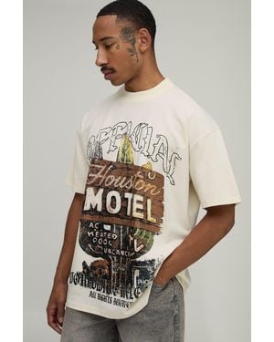 BoohooMAN Oversized Motel Western Print T-Shirt Cotton - Natural
