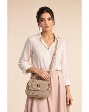 SVNX Embroidered Shoulder Bag With Zip Charms - Natural