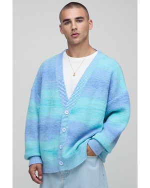 BoohooMAN Oversized Boxy Fit Ombre Stripe Knitted Cardigan - Blue