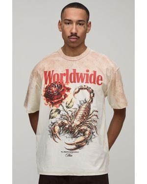 BoohooMAN Oversized Exposed Seam Scorpion Graphic Spray Wash T-Shirt Cotton - Multicolour