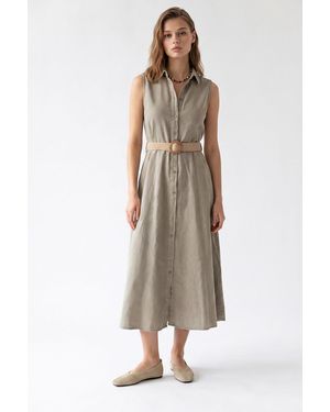 MixRay Belted Cotton Poplin Midi Shirt Dress - Natural