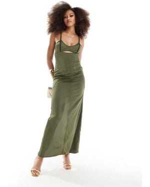 ASOS Cami Maxi Dress With Top Stitching Detail - Green