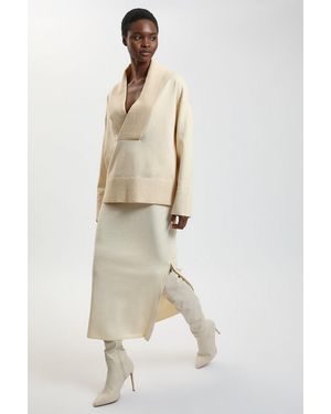 Karen Millen Wool Look Side Split Detail Knit Midi Skirt - Natural