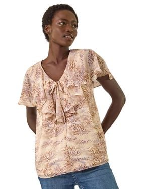 Roman Snake Print Frill Neck Top - Multicolour