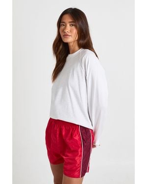 Boohoo Nylon High Waist Contrast Panel Track Shorts - White