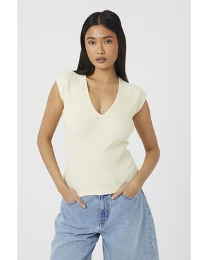 Brave Soul Cap Sleeve V-Neck Fitted T-Shirt - Blue