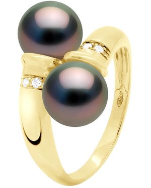 Ateliers Saint Germain Ring You & Me Diamonds 0,06 Cts 2 Real Cultured Tahiti Pearls Round 8-9 Mm - Metallic
