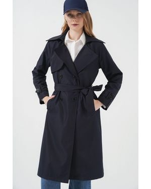 Bigdart Double Breasted Long Trench Coat - Blue