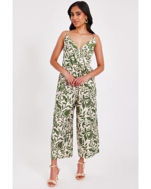 Quiz Petite Tropical Print Jumpsuit Cotton - Green