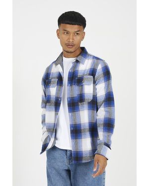 Brave Soul Check Cotton Flannel Long Sleeve Shirt - Blue