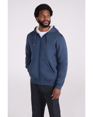 Mountain Warehouse 'Dalton' Hoodie With Zip Closure Borg Lined Casual Cosy Jumper Cotton - Blue