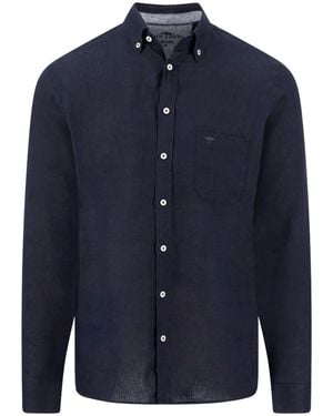 Fynch-Hatton Long Sleeved Linen Shirt Cotton - Blue