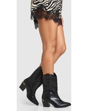 Boohoo Wide Fit Heel Detail Cowboy Boots - Black
