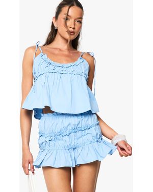 Boohoo Cotton Poplin Tie Shoulder Cami Top - Blue