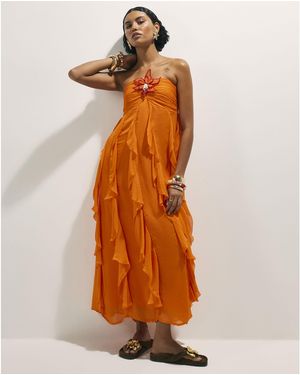 River Island Bandeau Crochet Flower Dress Viscose - Orange