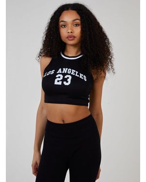 Pink Vanilla Sports Stripe Varsity Super Crop - Black
