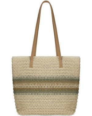 Woodland Leathers Straw Woven Beach Bag - Metallic