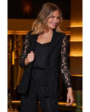 Sosandar Premium Lace Detail Blazer - Black