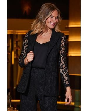 Sosandar Premium Lace Detail Blazer - Black