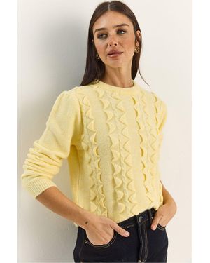 Bianco Lucci Textured Crew Neck Jumper - Yellow