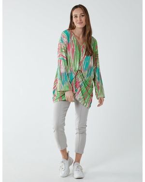 Blue Vanilla Twist Front Abstract Long Sleeve Top - Green