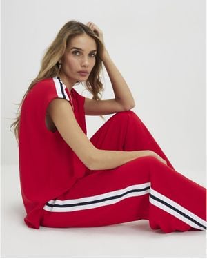 River Island Short Sleeve Tape Detail V Neck Top - Red