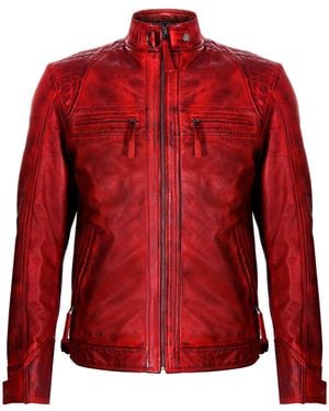 Infinity Leather Rock Racing Quilted Biker Jacket - Red