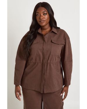 Boohoo Plus Twill Collared Cinched Shirt - Brown
