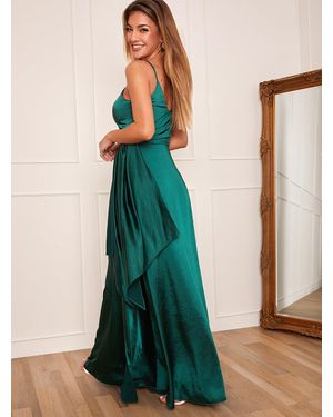 Chi Chi London Satin Cami Strap Wrap Maxi Dress - Green