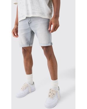 BoohooMAN Skinny Stretch Denim Shorts In Light Grey - White