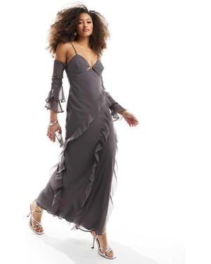 ASOS Cupped Ruffle Bias Maxi Dress With Hardware Detail - Multicolour