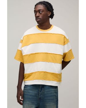 BoohooMAN Oversized Boxy Distressed Short Sleeve T-Shirt - Yellow