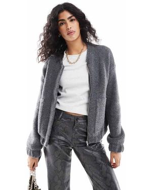 Pieces Boucles Fluffy Knitted Jacket - Grey