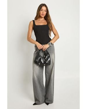 Boohoo Structured Crepe Corset Top - Black