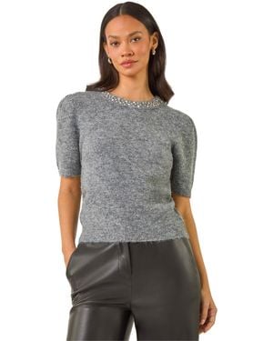 D.u.s.k Diamante Jewelled Knit Jumper - Grey