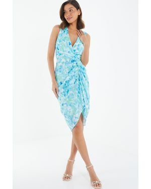 Quiz Wrap Ruched Midi Dress Material_Polyester - Blue