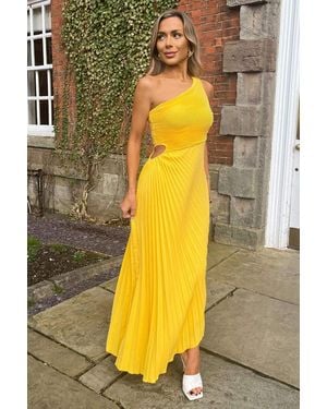 AX Paris One Shoulder Cut Out Pleated Midi Dress - Yellow