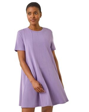 Roman Cotton Panelled Swing Stretch Dress - Purple