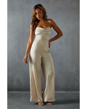 MissPap Satin Sweetheart Drape Wide Leg Jumpsuit - Grey