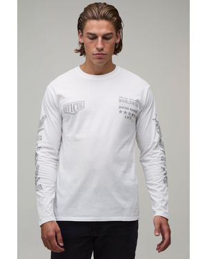 BoohooMAN Regular Western Print Long Sleeve T-Shirt Cotton - Grey