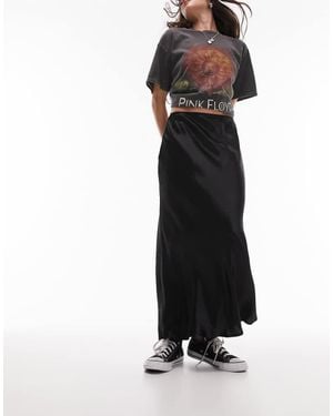 TOPSHOP Satin Bias Midi Skirt - Black
