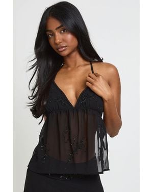 Boohoo Beaded Sequin Floaty Cami - Black