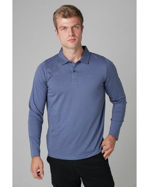 Tokyo Laundry Long Sleeve Cotton Polo Shirt - Blue