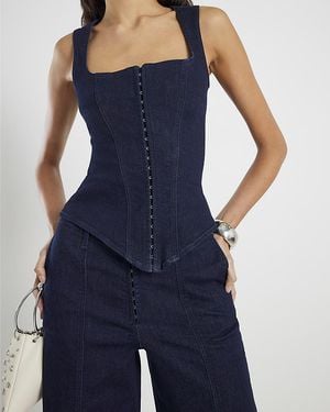 River Island Corset Top Denim Sleeveless Cotton - Blue