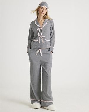 River Island Pyjama Set Frill Collar Gingham Viscose - Grey