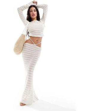 ASOS Co-Ord Linear Textured Midi Skirt With Waist Tie - White