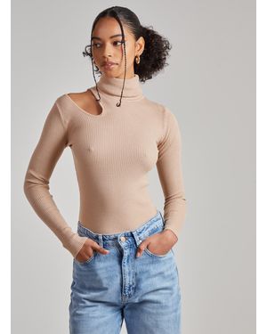 Pink Vanilla Knit Cut Out Turtle Neck Top - Blue